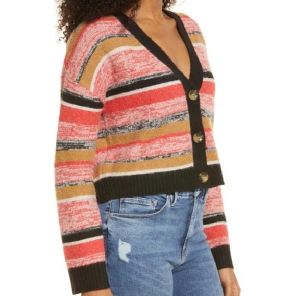 BP Crop Cardigan In Black Marl Stripe - Picture 2 of 6
